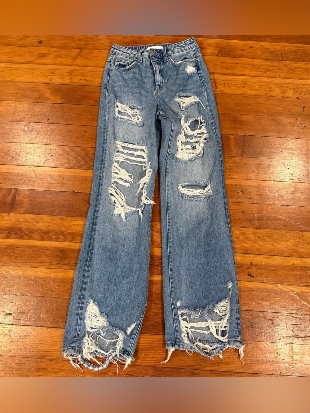 Flying Monkey Distressed Light Blue Wide-Leg Jeans